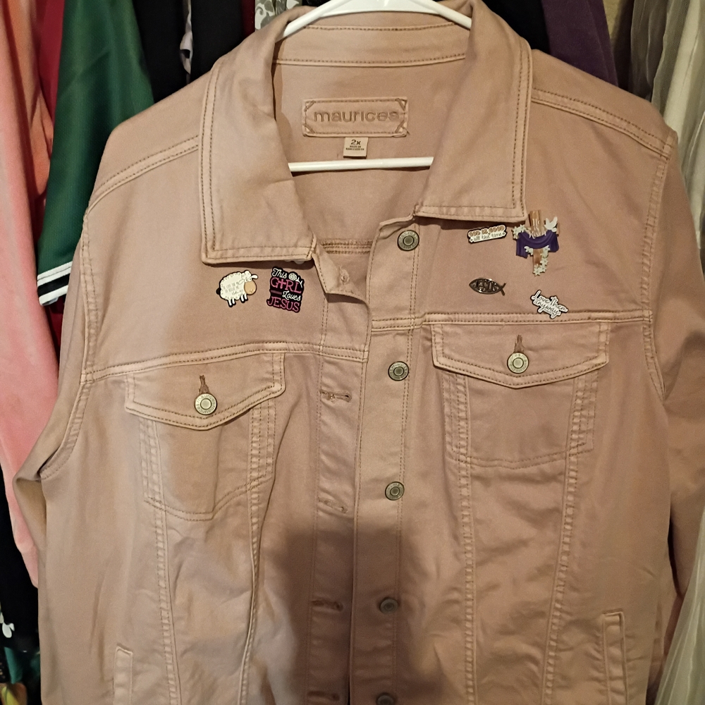 Maurices Dusty Rose Jean Jacket with Pin Accents
